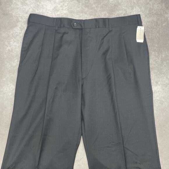 New Jos A Bank Signature Mens 40x36 No Hem Black Wool Dress Pants Pleated Front - Picture 2 of 8